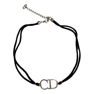 🥀Vintage Christian Dior CD Logo Cord Women's Choker in Black & Silver 🥀